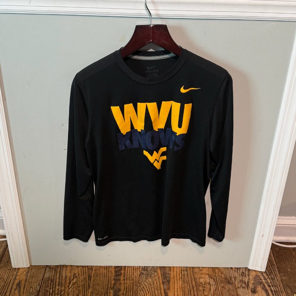 Nike Dri Fit West Virginia Mountaineers Long Sleeve Shirt Mens Medium "WVU Knows